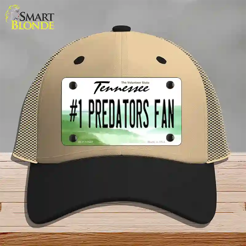 Number 1 Predators Fan Novelty License Plate Hat Tag Mesh Khaki|Black