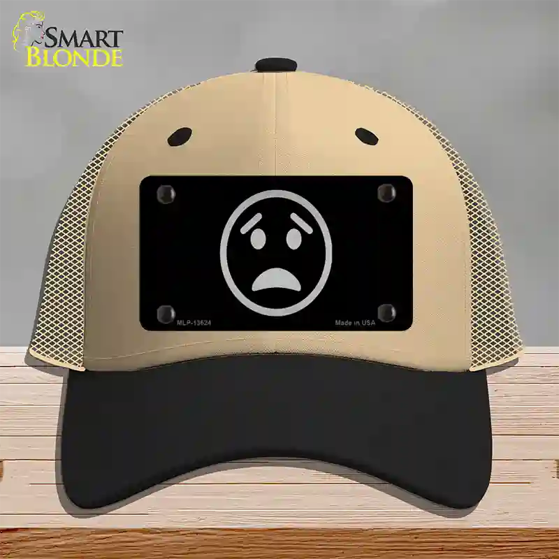 Worried Black Novelty License Plate Hat Tag Mesh Khaki|Black