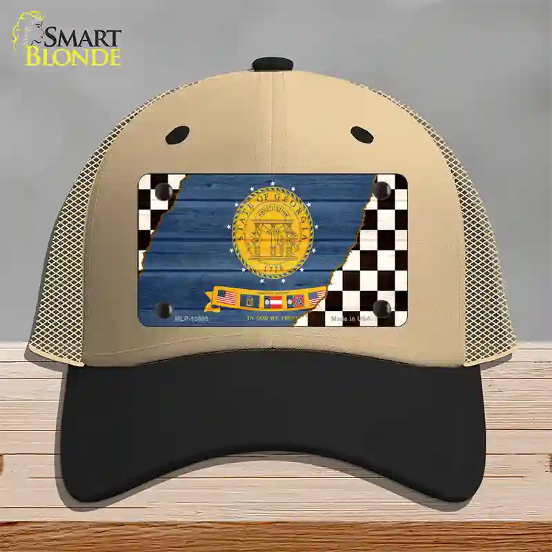 Georgia Racing Flag Novelty License Plate Hat Tag Mesh Khaki|Black
