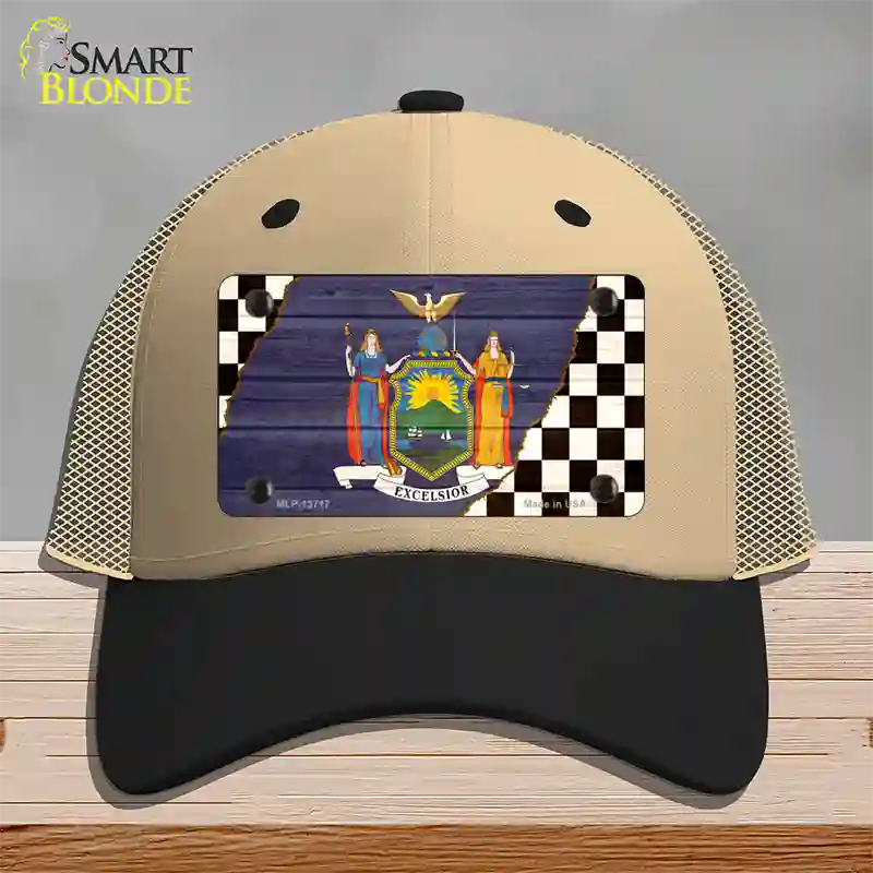 New York Racing Flag Novelty License Plate Hat Tag Mesh Khaki|Black