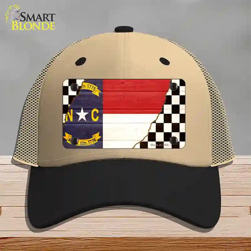 North Carolina Racing Flag Novelty License Plate Hat Tag Mesh Khaki|Black