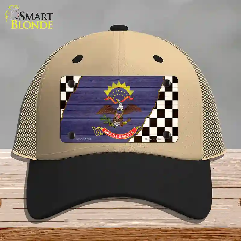 North Dakota Racing Flag Novelty License Plate Hat Tag Mesh Khaki|Black