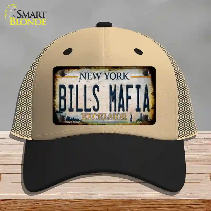 Bills Mafia New York Rusty Novelty License Plate Hat Tag Mesh Khaki|Black
