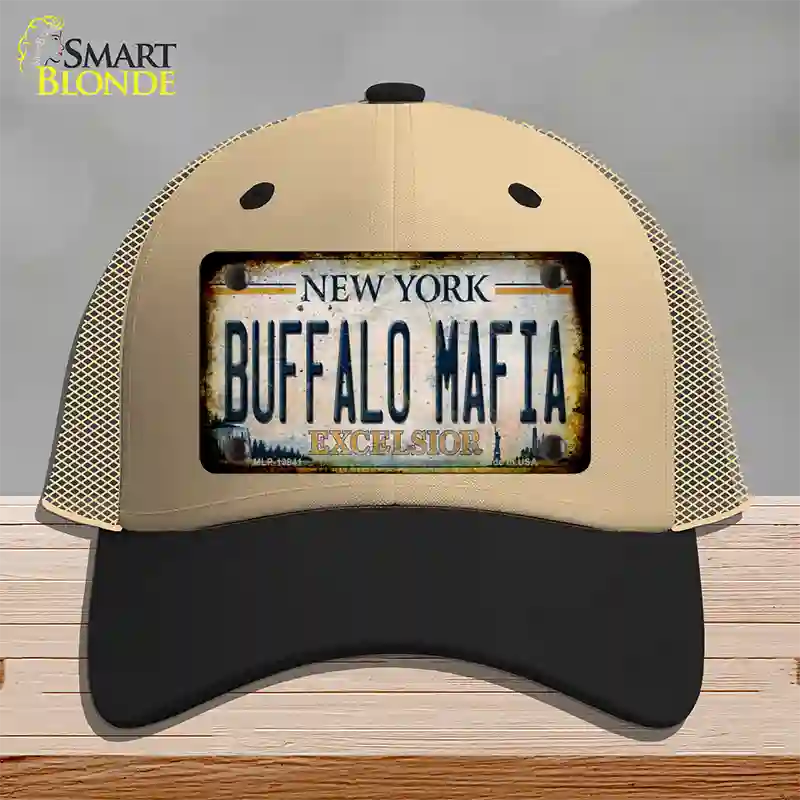 Buffalo Mafia Excelsior New York Rusty Novelty License Plate Hat Tag Mesh Khaki|Black