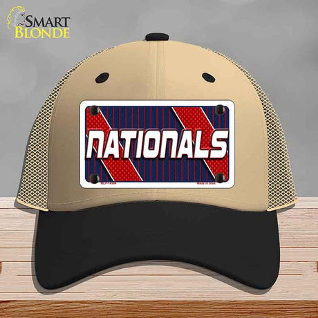 Beige and black cap with 'NATIONALS' logo on a gray background