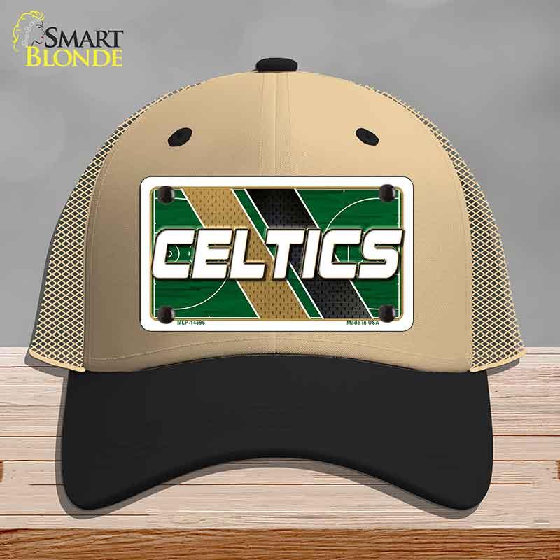 Beige and black cap with Celtics logo on a gray background