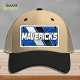 Beige and black cap with a 'MAVERICKS' license plate design on a gray background