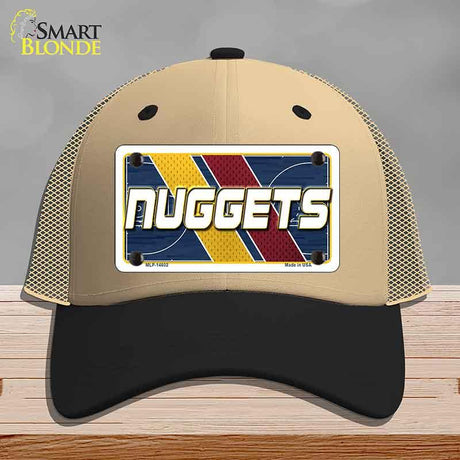 Beige and black cap with a 'NUGGETS' license plate design on a gray background