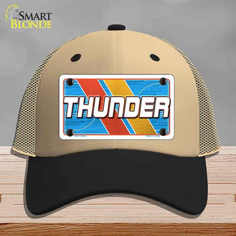 Beige and black cap with a 'THUNDER' license plate design on a gray background