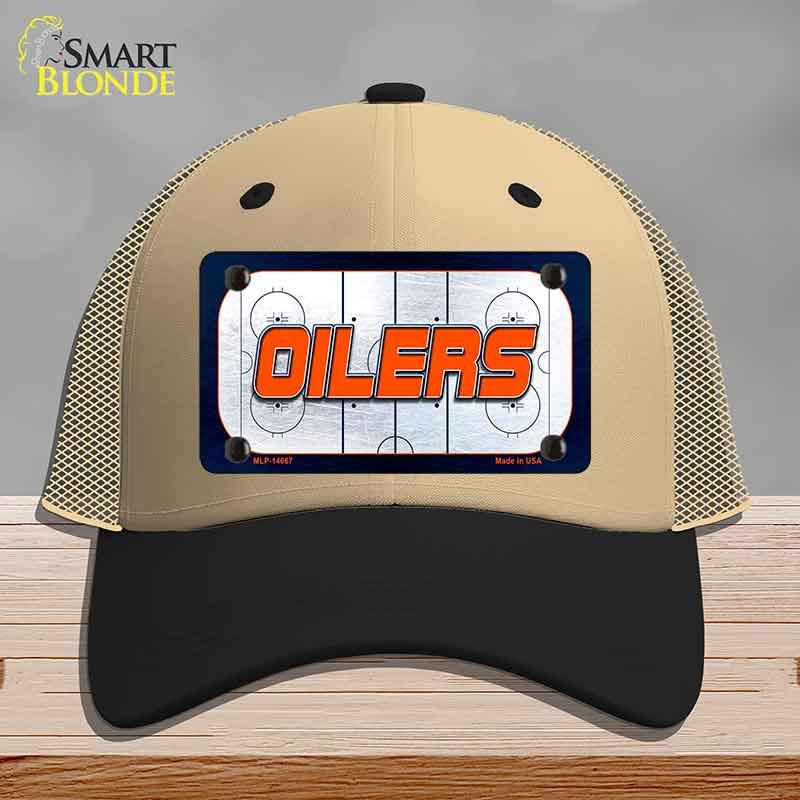 OILERS Graphic Novelty License Plate Hat HAT-MLP-14667 Mesh Khaki|Black