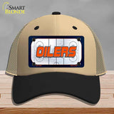 OILERS Graphic Novelty License Plate Hat HAT-MLP-14667 Mesh Khaki|Black