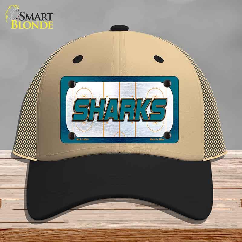 SHARKS Graphic Novelty License Plate Hat HAT-MLP-14679 Mesh Khaki|Black