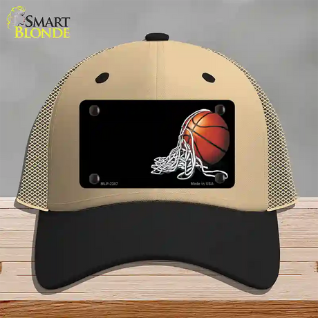 Basketball With Net Offset Novelty License Plate Hat Mesh / Khaki|Black