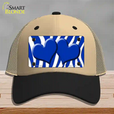 Blue White Zebra Blue Centered Hearts Novelty License Plate Hat Mesh / Khaki|Black