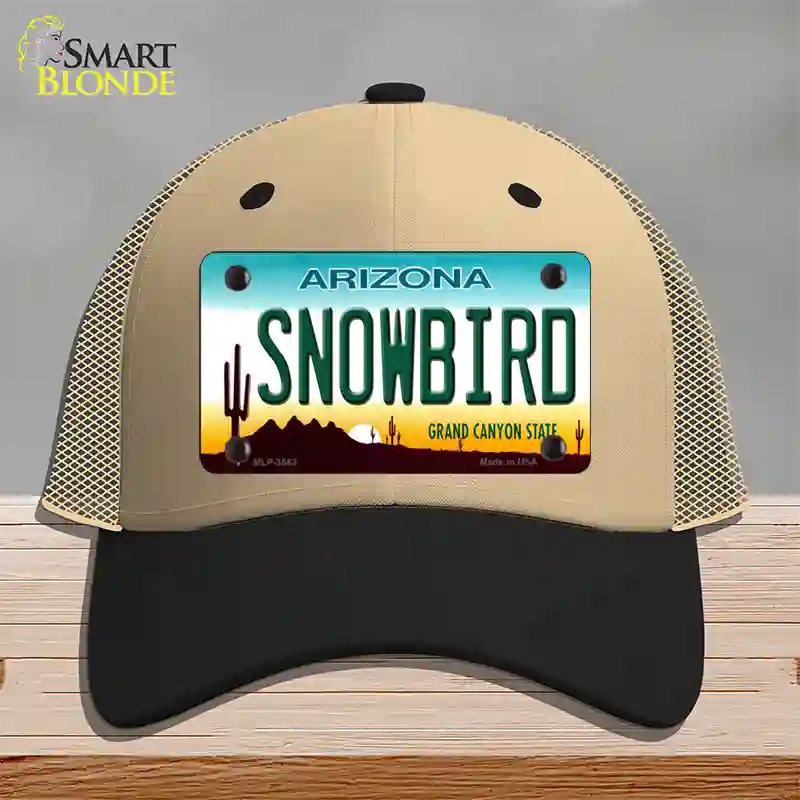 Snowbird Arizona Novelty License Plate Hat Mesh / Khaki|Black