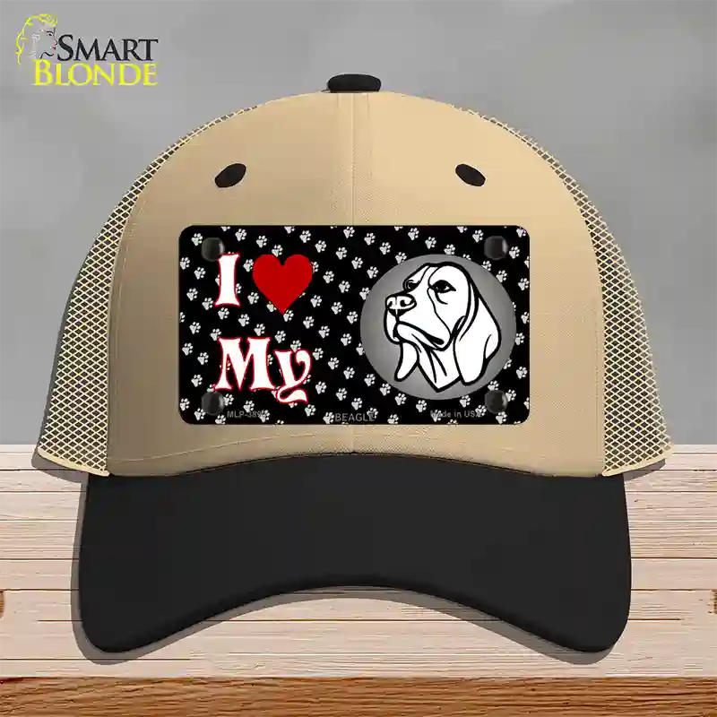 I Love My Beagle Dog Novelty License Plate Hat Mesh / Khaki|Black