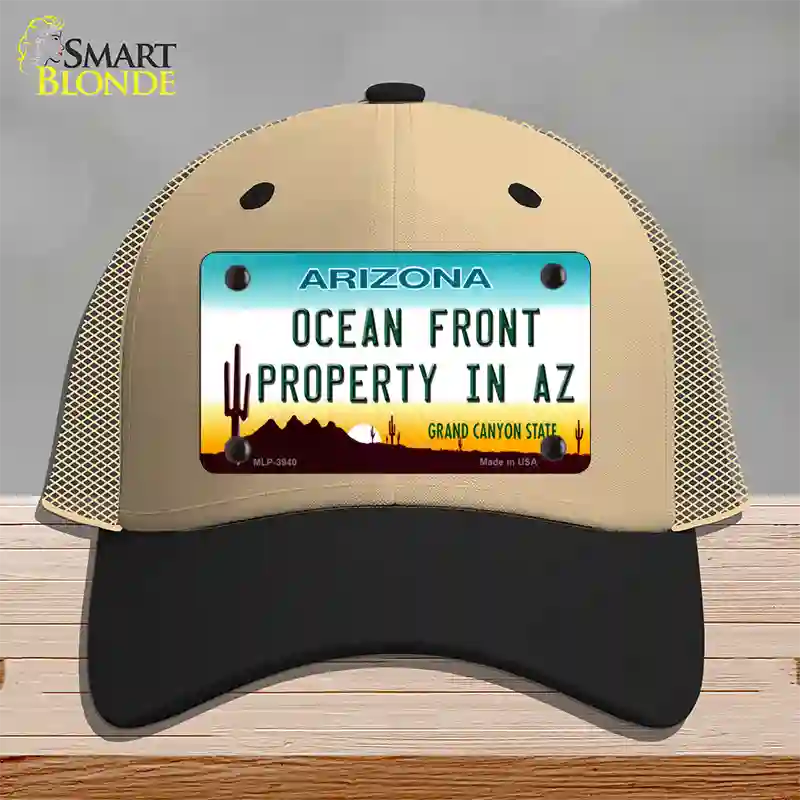Ocean Front Property Novelty License Plate Hat Mesh / Khaki|Black