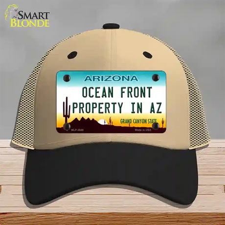 Ocean Front Property Novelty License Plate Hat Mesh / Khaki|Black