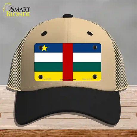 Central African Rep Flag Novelty License Plate Hat Mesh / Khaki|Black