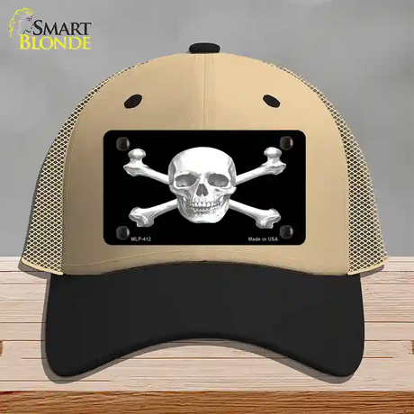 Skull And Cross Bones Novelty License Plate Hat Mesh / Khaki|Black