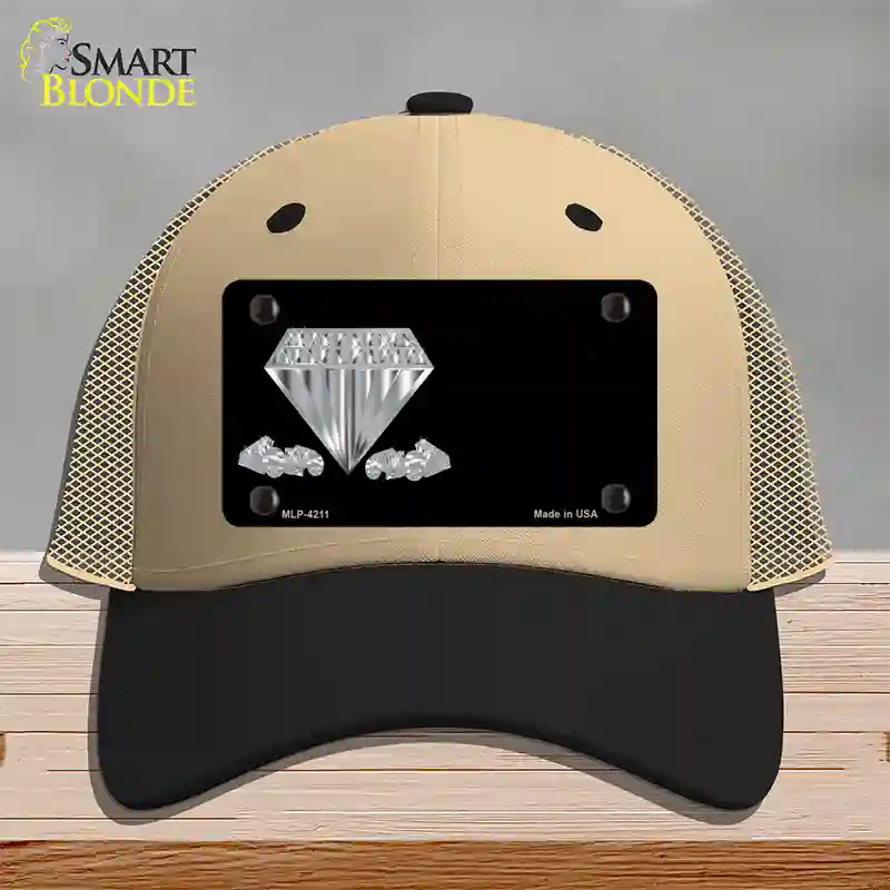 Diamonds Offset Novelty License Plate Hat Mesh / Khaki|Black