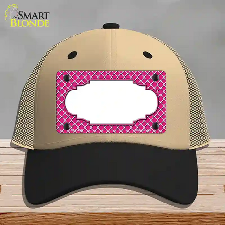 Pink White Quatrefoil Center Scallop Novelty License Plate Hat Mesh / Khaki|Black