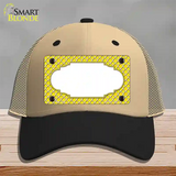 Yellow White Quatrefoil Center Scallop Novelty License Plate Hat Mesh / Khaki|Black