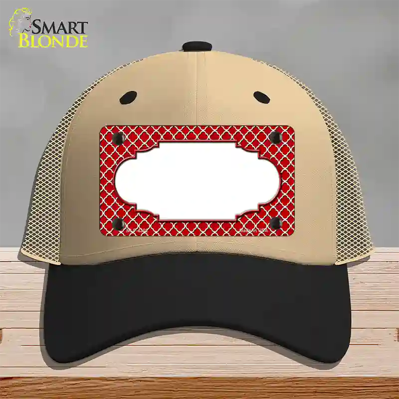 Red White Quatrefoil Center Scallop Novelty License Plate Hat Mesh / Khaki|Black
