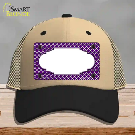 Purple White Quatrefoil Center Scallop Novelty License Plate Hat Mesh / Khaki|Black
