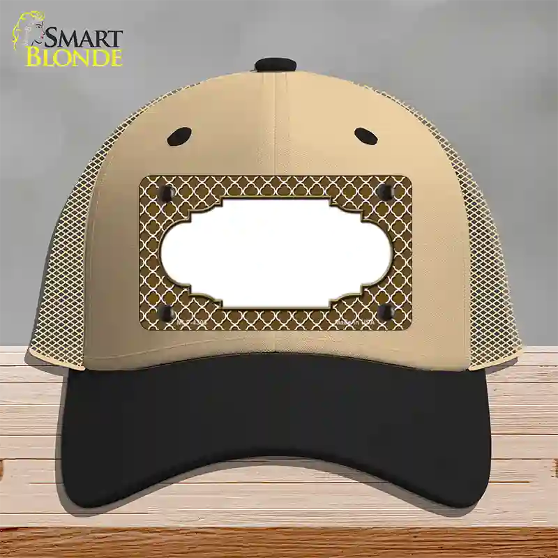 Brown White Quatrefoil Center Scallop Novelty License Plate Hat Mesh / Khaki|Black