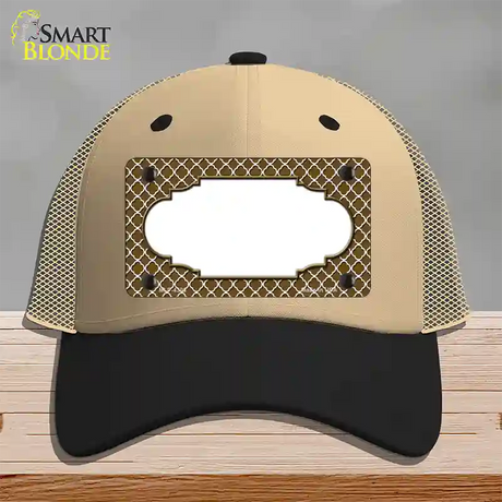 Brown White Quatrefoil Center Scallop Novelty License Plate Hat Mesh / Khaki|Black