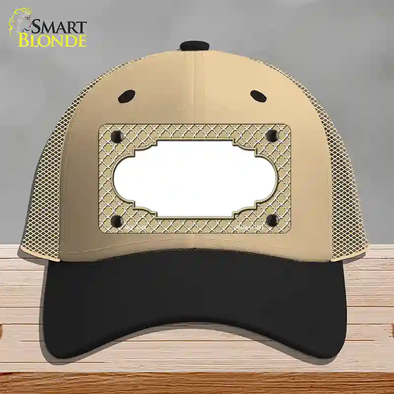Gold White Quatrefoil Center Scallop Novelty License Plate Hat Mesh / Khaki|Black