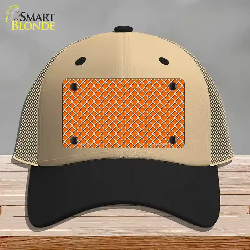 Orange White Quatrefoil Novelty License Plate Hat Mesh / Khaki|Black