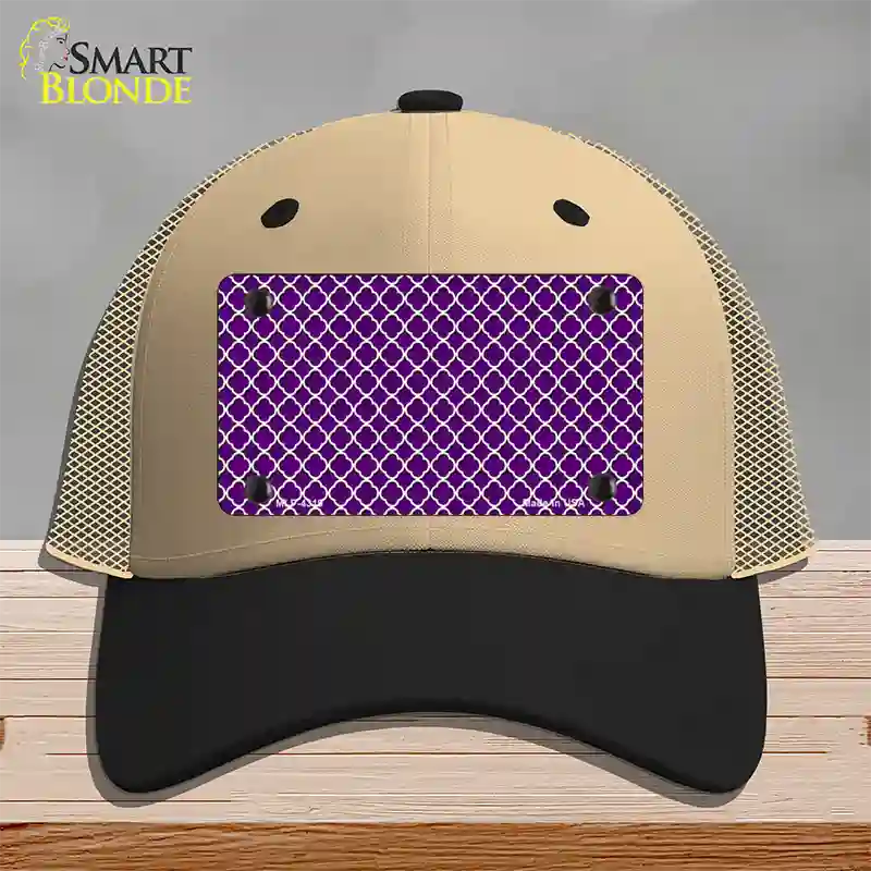 Purple White Quatrefoil Novelty License Plate Hat Mesh / Khaki|Black