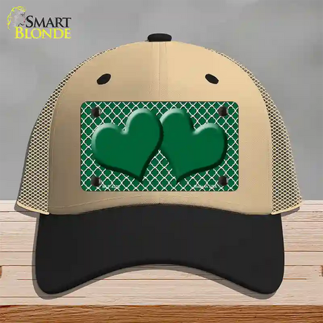 Green White Quatrefoil Green Center Hearts Novelty License Plate Hat Mesh / Khaki|Black
