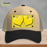Yellow White Quatrefoil Yellow Center Hearts Novelty License Plate Hat Mesh / Khaki|Black