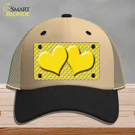 Yellow White Quatrefoil Yellow Center Hearts Novelty License Plate Hat Mesh / Khaki|Black