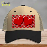 Red White Quatrefoil Red Center Hearts Novelty License Plate Hat Mesh / Khaki|Black