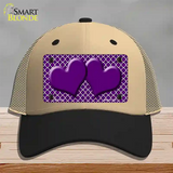 Purple White Quatrefoil Purple Center Hearts Novelty License Plate Hat Mesh / Khaki|Black