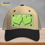 Lime Green White Quatrefoil Lime Green Center Hearts Novelty License Plate Hat Mesh / Khaki|Black