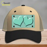 Mint White Quatrefoil And Mint Center Hearts Novelty License Plate Hat Mesh / Khaki|Black