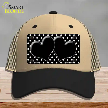 Black White Polka Dot Center Hearts Novelty License Plate Hat Mesh / Khaki|Black