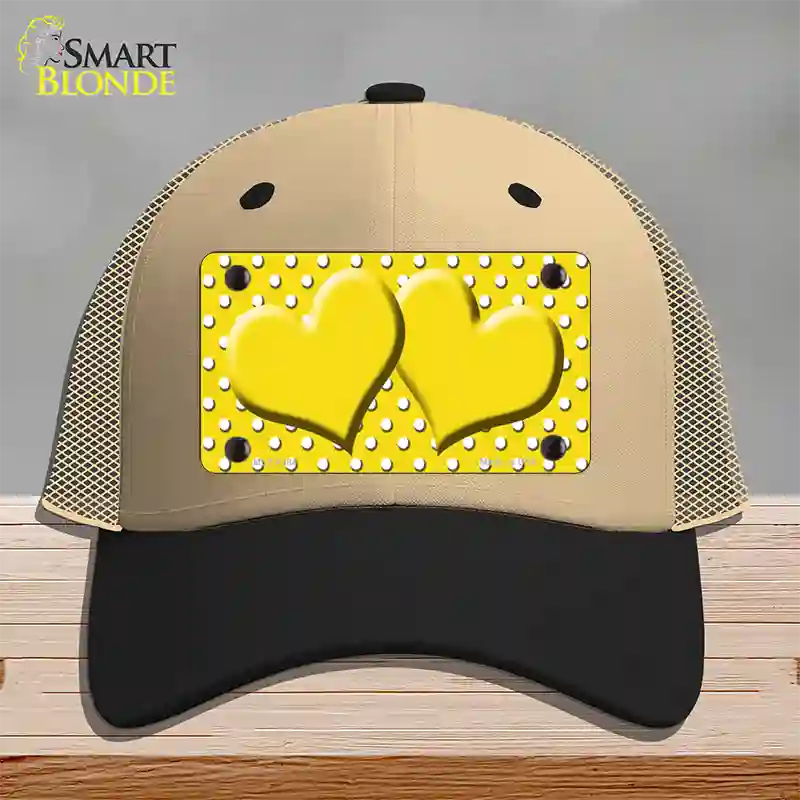 Yellow White Polka Dot Center Hearts Novelty License Plate Hat Mesh / Khaki|Black