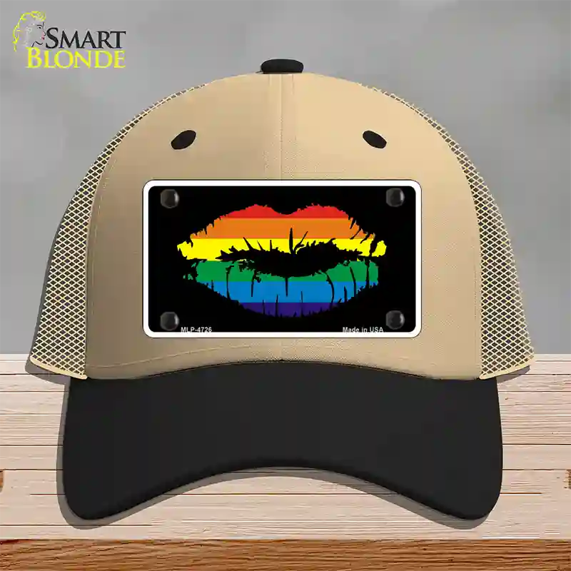 Lips Novelty License Plate Hat Mesh Khaki|Black
