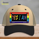 Yes I Am Novelty License Plate Hat Mesh Khaki|Black