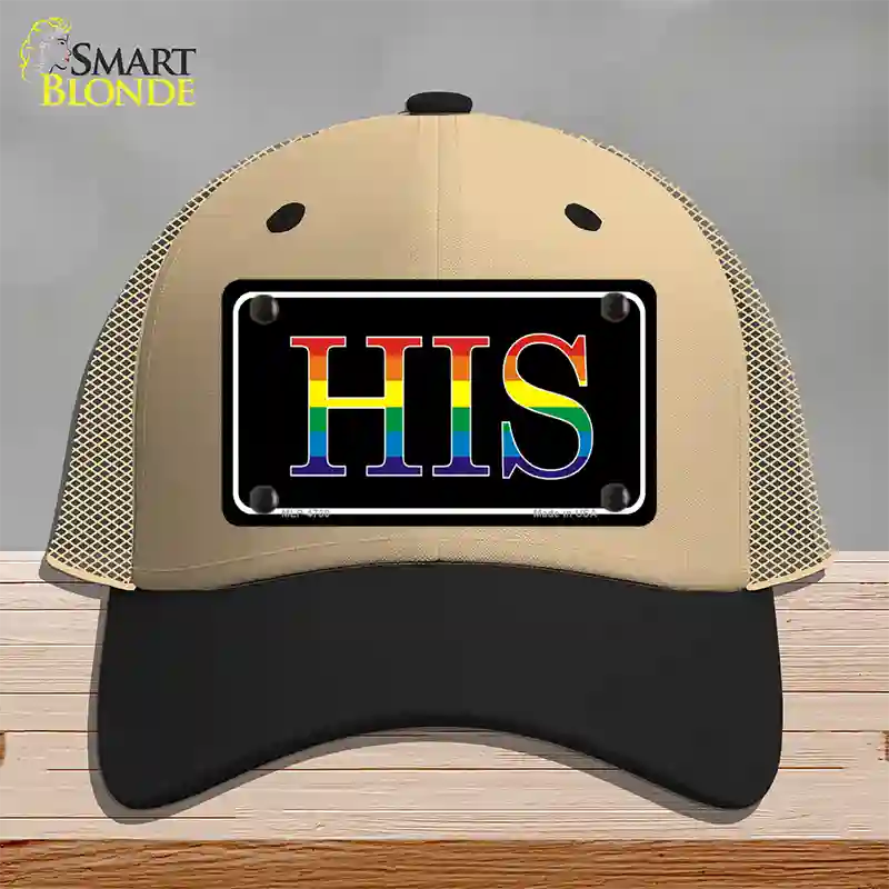 His Rainbow Novelty License Plate Hat Mesh Khaki|Black