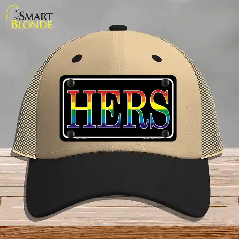 Hers Rainbow Novelty License Plate Hat Mesh Khaki|Black
