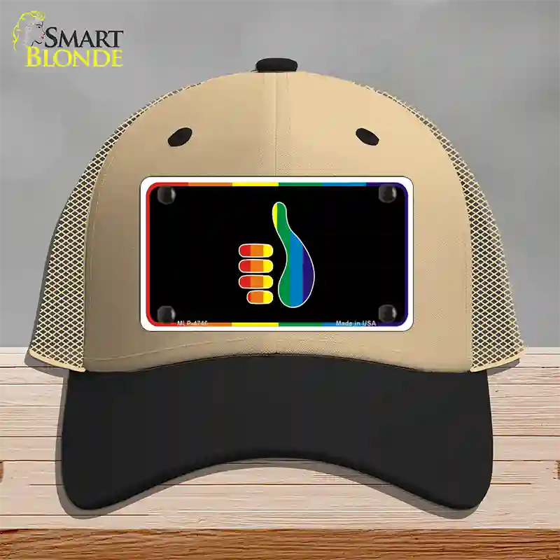 Thumbs Up Novelty License Plate Hat Mesh Khaki|Black