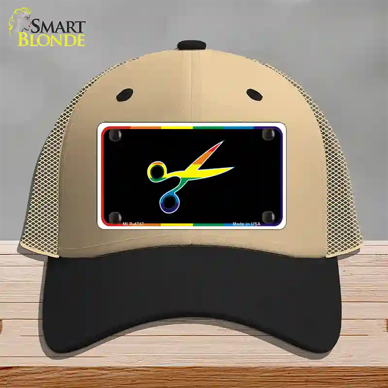Scissors Novelty License Plate Hat Mesh Khaki|Black