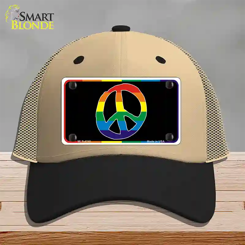 Peace Sign Novelty License Plate Hat Mesh Khaki|Black